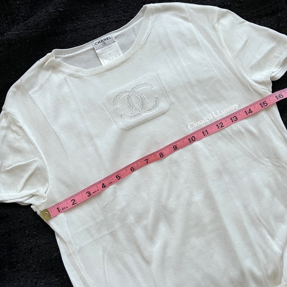 Auth Chanel Classic CC Logo White Knit Top - Size 38 - Picture 10 of 12
